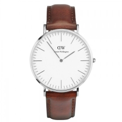 英国Daniel Wellington 丹尼尔惠灵顿经典绅士系列石英男真牛皮棕色皮带手表0207DW