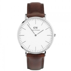 英国Daniel Wellington 丹尼尔惠灵顿经典绅士系列石英男真牛皮咖啡皮带手表0209DW